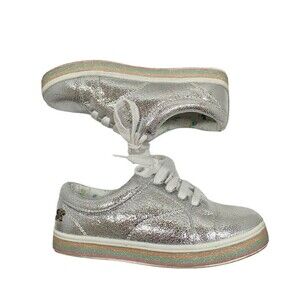 Jessica Simpson Girl's Size 2 Silver Metallic Casey Sophie Low Top Sneakers